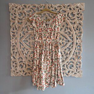 Torrid Floral Print Smocked Neck Tie Waist Cap sleeve Dress Size 00 10